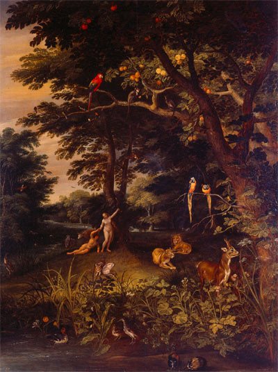 Jan Brueghel, el Joven. Adán y Eva en el jardín del Edén