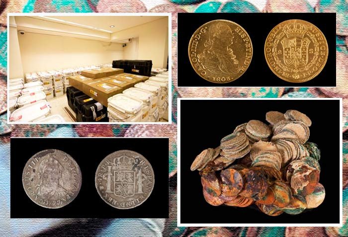 Tesoro de la fragata Nuestra Señora de las Mercedes, cajas y monedas
