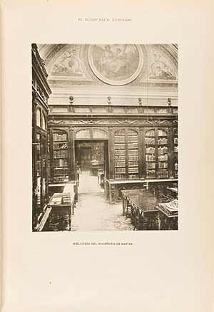 Sala de lectura en el edificio que fue palacio de Godoy. Revista El Mundo Naval Ilustrado, 1897.