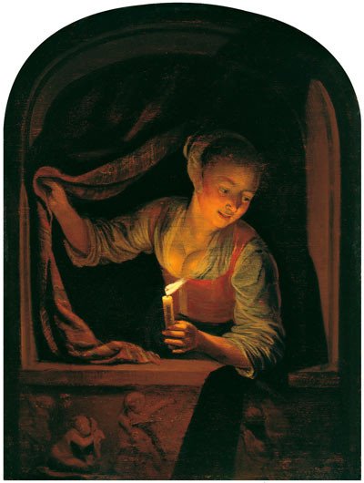 Gerrit Dou. Joven a la ventana con una vela, c. 1658&#8208;1665. Museo Thyssen Bornemisza