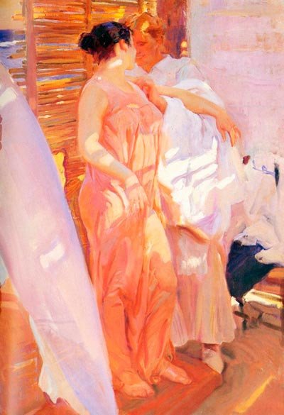 Después del baño, o La bata rosa, una de las mejoras obras playeras de Sorolla, en el Museo Sorolla.