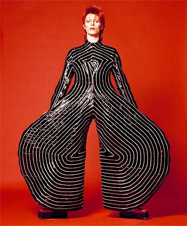 Striped bodysuit for Aladdin Sane tour 1973. Design by Kansai Yamamoto. Photograph by Masayoshi Sukita. The David Bowie Archive 2012