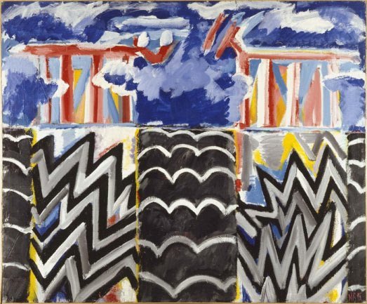  Juan Navarro Baldeweg. Centinelas del aire y fuego, 1983. Técnica mixta/lienzo, 216 x 260 cm. Museo Nacional Centro de Arte Reina Sofía
