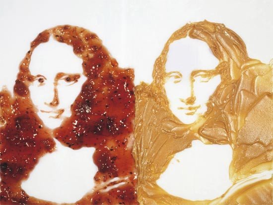 Vik Muniz. Doble Mona Lisa (mantequilla de maní y mermelada). Serie: Después de Warhol, 1999.