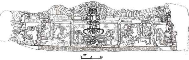 Dibujo en escala del friso de Holmul (A. Castillo ©Proyecto Arqueológico Holmul).