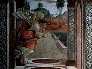 Detalle del Ángel de la Anunciación de Sandro Botticelli expuesta en el Museo de Israel en Jerusalén.