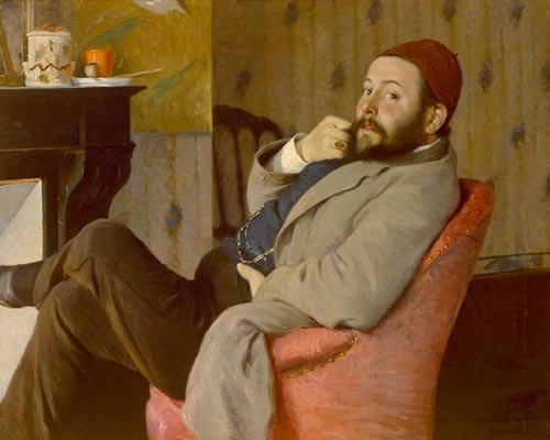Retrato de Diego Martelli con gorro rojo. 1879. Federico Zandomeneghi. 