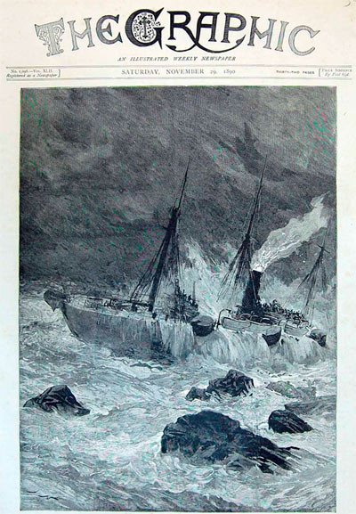 Descripción gráfica del naufragio del Serpent en la Costa de la Muerte en una revista de 1890. 