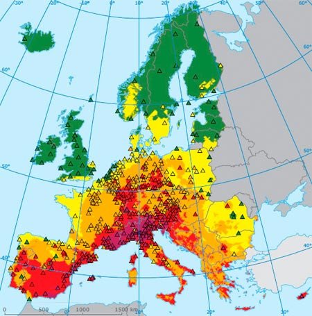 Niveles de la exposición de los campos europeos al ozono. Agencia Europea de Medio Ambiente.