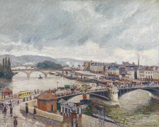 Camille Pissarro. Pont Boieldieu y Pont Corneille, Ruán, efecto de lluvia, 1896. Óleo sobre lienzo. 73 x 92 cm