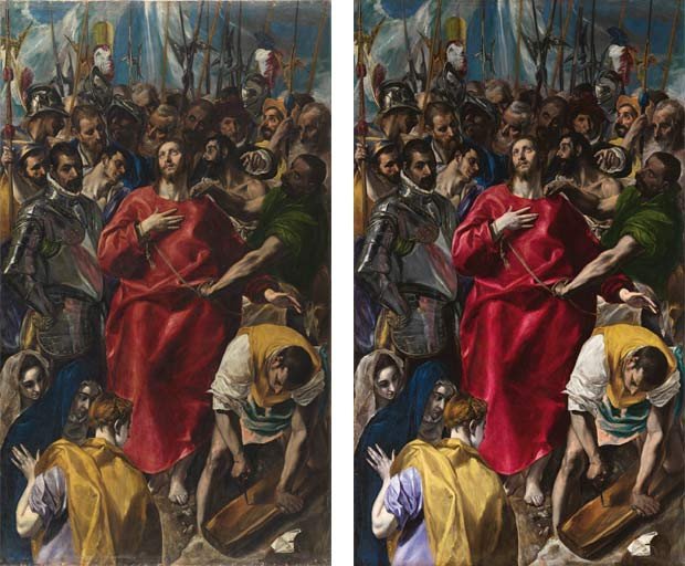 El Expolio de Cristo, antes y después de su restauración. El Greco Óleo sobre lienzo, 1577-1579