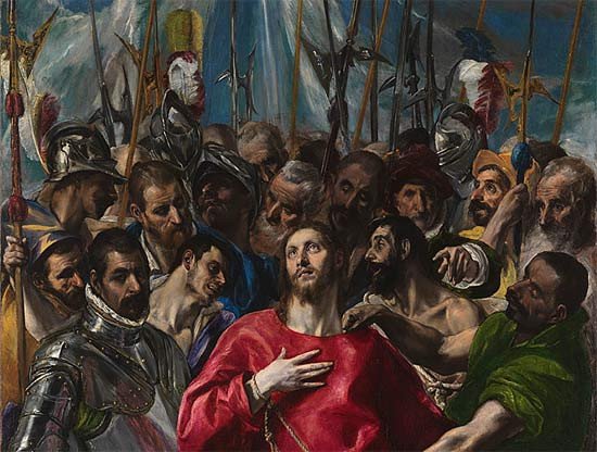 El Expolio de Cristo, parte alta de la composición, después de la limpieza. El Greco Óleo sobre lienzo, 1577-1579