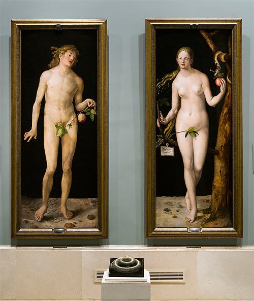 Alberto Durero, Adán y Eva, 1507. Esqueleto de serpiente.