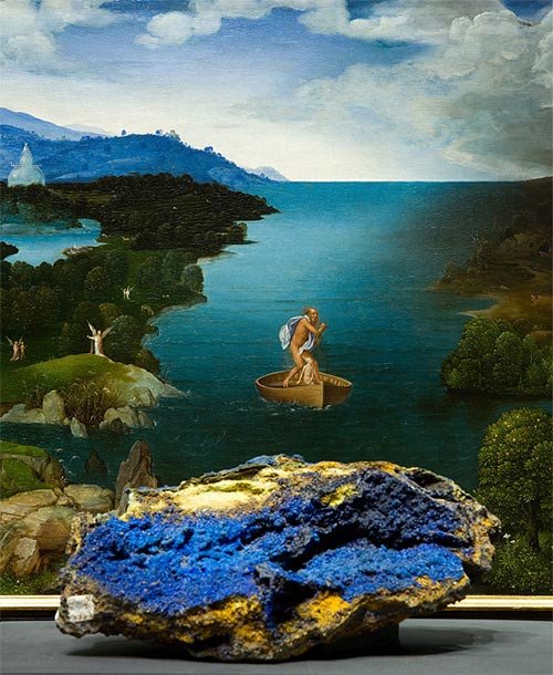 Joachim Patinir, El paso de la laguna Estigia, 1520-24. Azurita gigante, Coquimbo, Chile