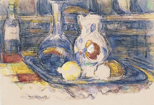 Paul Cézanne. Botella, garrafa, jarro y limones. 1902-1906