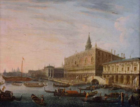 Il Molo verso ovest con il Palazzo Ducale. Pietro Bellotti.