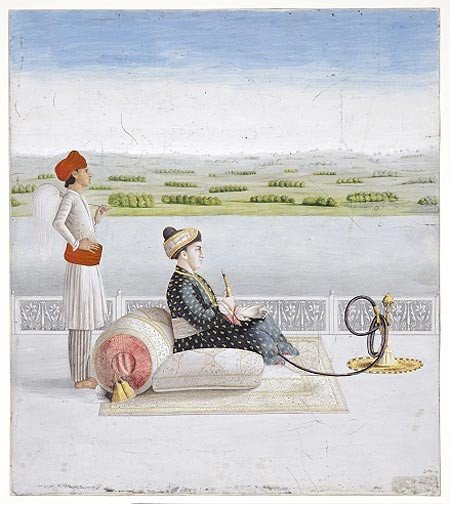 Portrait de John Wmbell vêtu à l&#180;indienne et fumant le hookah. Fondation Custodia, Collection Frits Lugt, Paris.