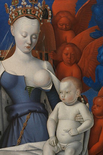 Detalle de la Virgen con el Niño y ángeles, Jean Fouquet.