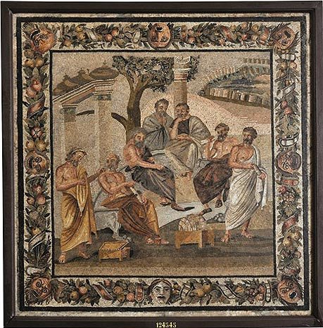 La Academia de Platón (detalle). Pompeya, 110-80 a. C. Mosaico. MuseoArcheologico Nazionale diNapoli