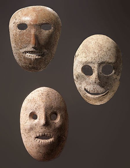 &#65532;Group of Masks, Provenance unknown, Judean hills or Judean foothills, Pre-Pottery Neolithic B, 9,000 years ago Collection of Judy and Michael Steinhardt, New York