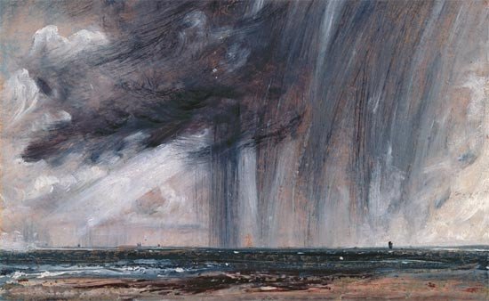 John Constable plasmó a lo largo de toda su carrera su fascinación por los fenómenos metereológicos. Tormenta de lluvia sobre mar, 1824-28.