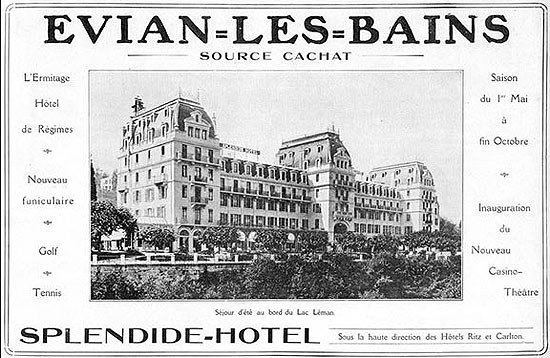 Cartel publicitario del Splendide Hotel de Évian-les-Bains donde personajes como Proust pasaban sus vacaciones.