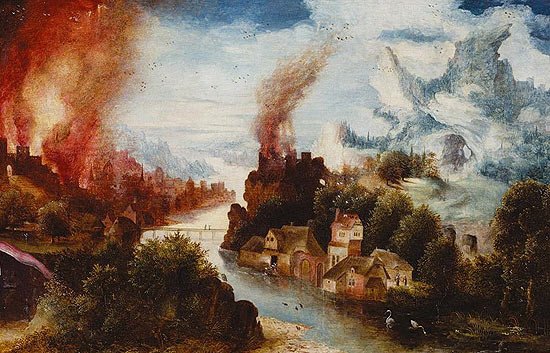 Landscape with the burning of Sodom. Henri Bles