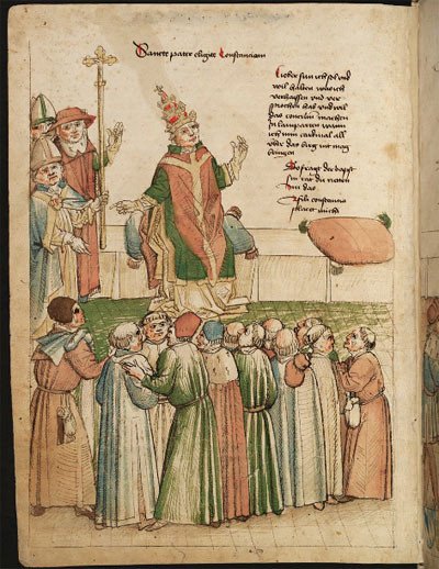 Crónica de Ulrich de Richenthal, sobre el Concilio de Constanza. Imagen cortesía del Rosengartenmuseum Konstanz