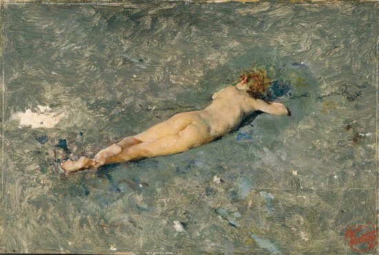 Desnudo en la playa de Portici, Mariano Fortuny, 1874. Óleo sobre lienzo. Madrid, Museo Nacional del Prado.