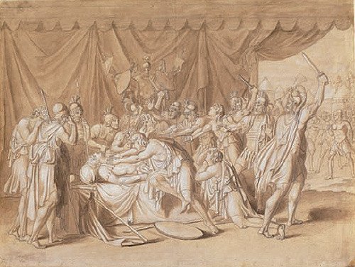 La muerte de Viriato, jefe de los lusitanos (modellino). 1807. José de Madrazo.