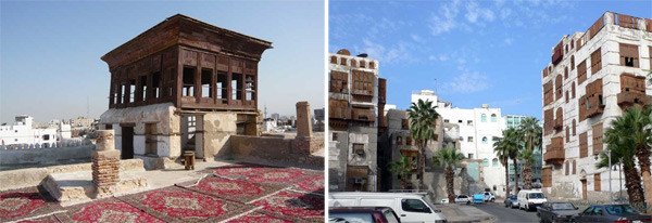 Villa histórica de Yeda, Puerta de la Meca. Detache del techo de la Casa de Nassef y plaza con edificios tradicionales. UNESCO copyright