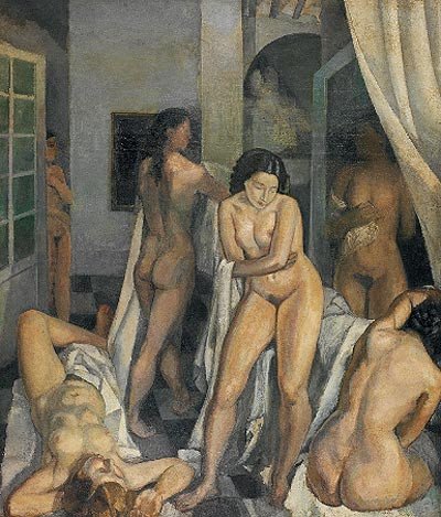 Daniel Vázquez Díaz. Bañistas / Desnudos en la piscina, ca. 1930-1935. Óleo sobre lienzo, 203 x 175 cm. Colecciones FUNDACIÓN MAPFRE