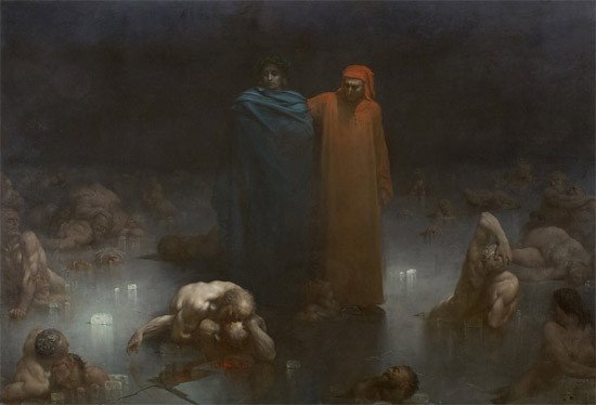 DANTE AND VIRGIL IN THE NINTH CIRCLE OF HELL, 1861. GUSTAVE DORÉ.