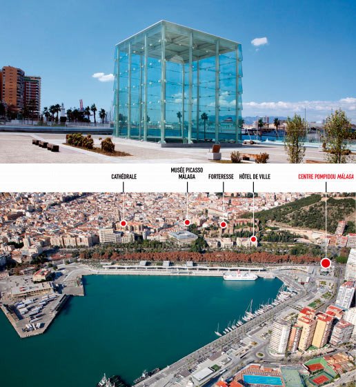 El centro y su ubicación en el plano de Málaga.