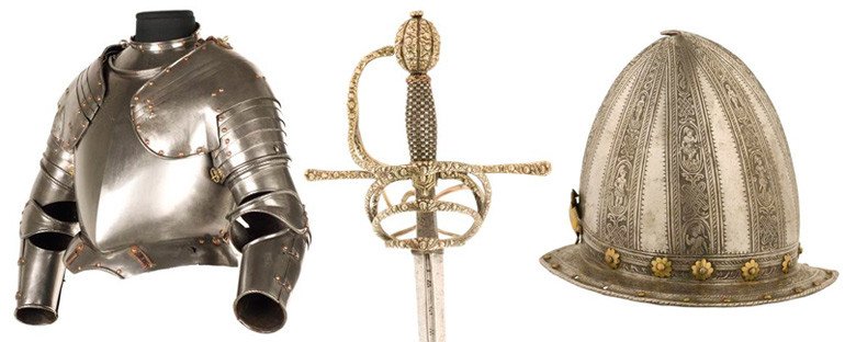 Algunos de los objetos de la armería del Museo del Ejército que estarán presentes en la exposición dedicada a El Greco. 