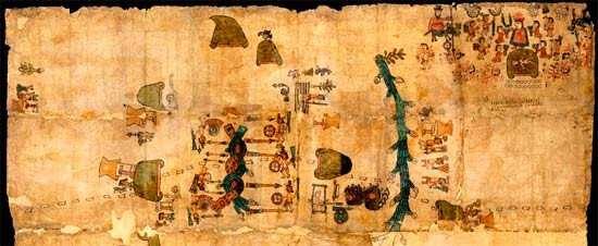 Códice Huamantla. Fragmento. Siglo XVI. Tlaxcala. Papel amate. Muestra Los Códices de México, memorias y saberes Foto BNAH-INAH