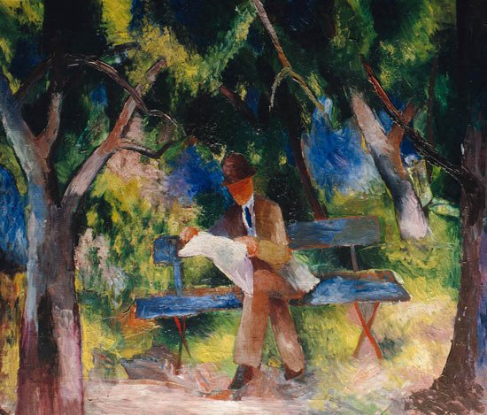August Macke, Hombre leyendo en el parque, 1914, Museum Ludwig, Köln, © Rheinisches Bildarchiv Köln, rba_c000050