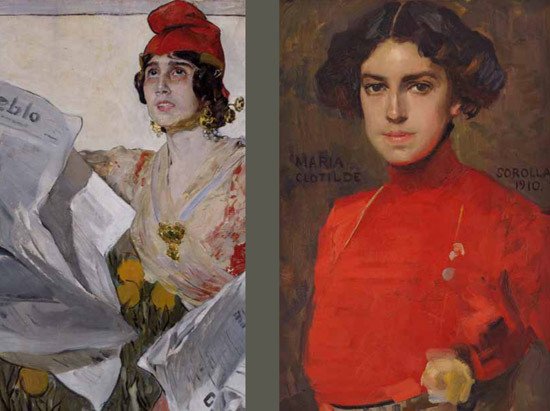  Joaquín Sorolla: Cartel diario El Pueblo (detalle) y María con blusa roja (detalle). Museo de Bellas Artes de Valencia