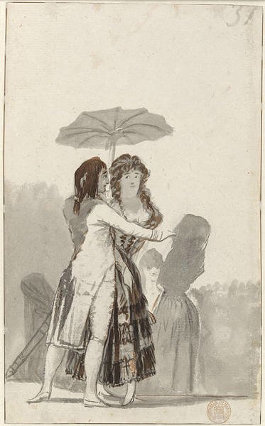 Pareja con sombrilla en el paseo (1795-97). Francisco de Goya. Hamburger Kunsthalle, Kupferstichkabinett. Hamburger Kunsthalle/bpk. Photo by Christoph Irrgang