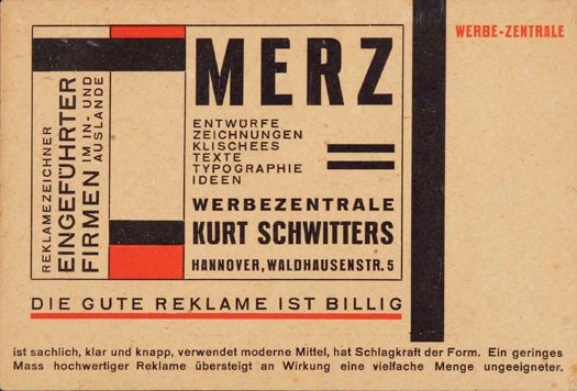 Tarjeta postal para Merz Werbezentrale. Kurt Schwitters. 1925-27.