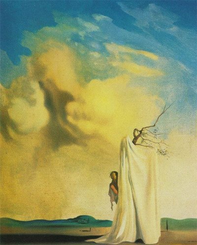 Figura y drapeado en un paisaje. Salvador Dalí.