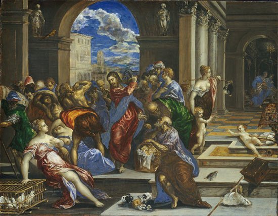 El Greco (Domenikos Theotokopoulos). &#8232;Cristo limpiando el templo. 1570