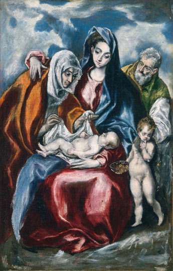 El Greco (Domenikos Theotokopoulos). La Sagrada Familia con Santa Ana y &#8232;Juan Bautista niño. 1595/1600