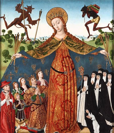 La Virgen de la Misericordia con los Reyes Católicos y su familia. Diego de la Cruz, Hacia 1486