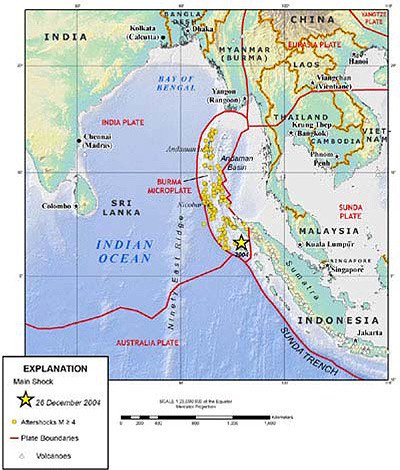 Mapa que muestra el alcance del tsunami ocurrido hace 10 años en el Sudeste Asiático. Fuente: ONU.