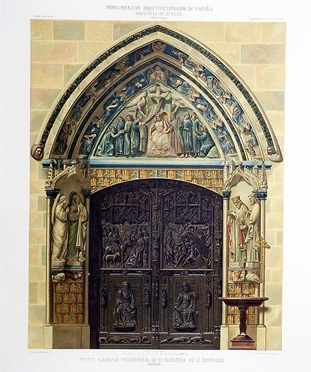 Puerta llamada Procesional en el claustro de la Catedral. Burgos. Monumentos arquitectónicos de España.