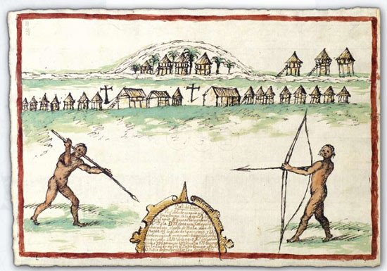 Ilustración de indígenas de la provincia de Citará y el poblado de la Concepción de Lloro (Colombia). 1687.