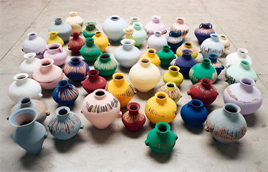 Ai Weiwei, Coloured Vases, 2006 Neolithic vases (5000-3000 BC) with industrial paint, dimensions variable .Courtesy of Ai Weiwei Studio Image courtesy Ai Weiwei. (c) Ai Weiwei 