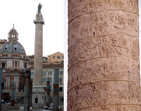 Columna Trajana. Imagen general y detalle. Guiarte.com/Manuel F. Miranda