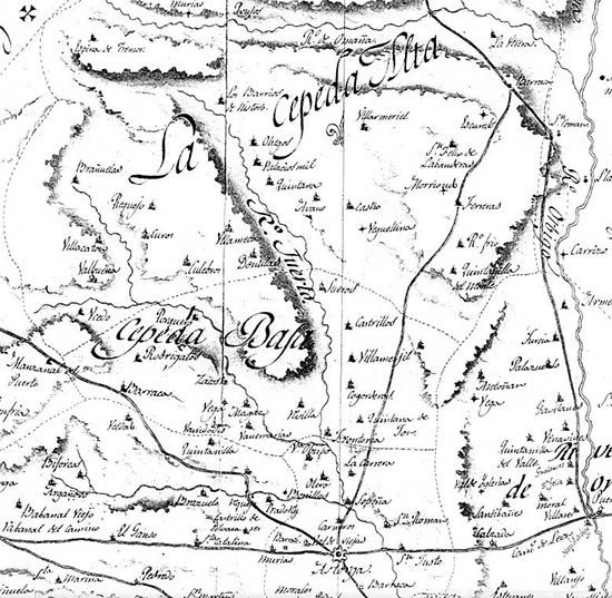 Mapa de La Cepeda de final del siglo XVIII, de Tomás Castañón